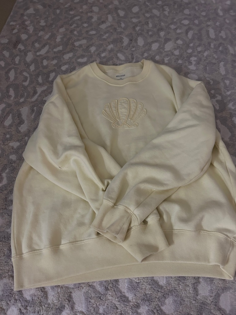 Hollister women’s Cream Crewneck Sweater with Embroidered Shell